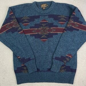 Vintage Eddie Bauer Wool Knit Aztec Southwestern Sweater Sweatshirt Size XL TALL